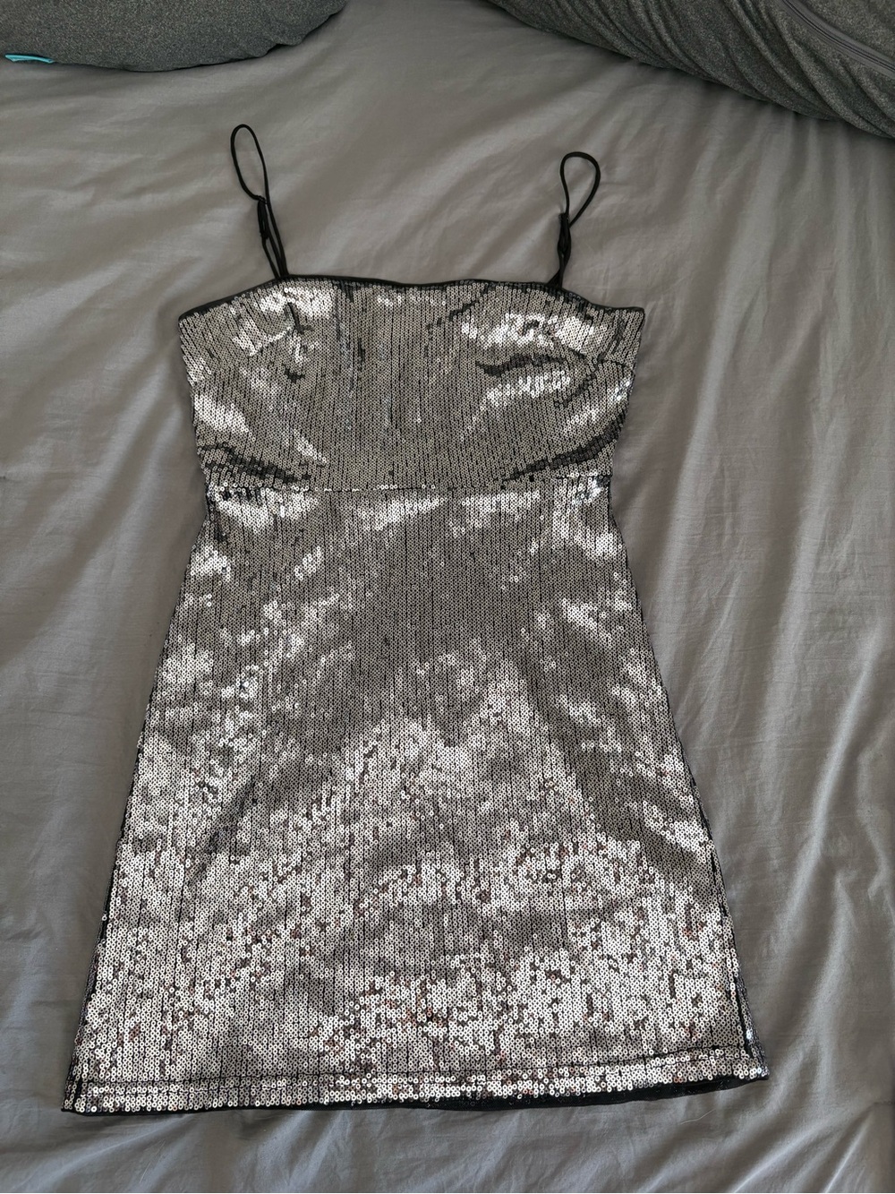 Urban Outfitters Silver Sequin Spaghetti-Strap Mini Dress